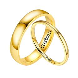 Homxi Ringe für Paare mit Gravur,Eheringe aus Edelstahl 2/4MM Gold Ring mit Rund Poliert Trauringe für Paare Damen 49 (15.6) + Herren 54 (17.2) von Homxi