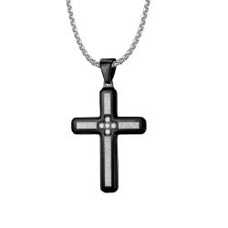 Homxi Schwarz Halskette Anhänger Männer,Halskette Edelstahl mit Anhänger Kreuz mit Zirkonia Anhänger Kette Schwarz von Homxi