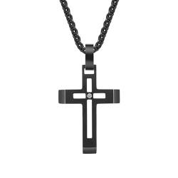 Homxi Schwarz Halskette für Anhänger Männer,Edelstahl Halskette Männer mit Anhänger Kreuz mit Zirkonia Kette Anhänger Schwarz von Homxi