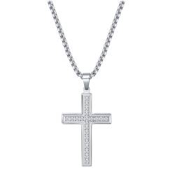 Homxi Silber Halskette Anhänger Unisex,Halskette Anhänger Männer Edelstahl Kreuz mit Zirkonia Anhänger Kette Silber von Homxi