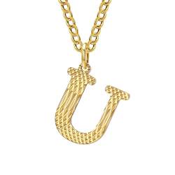 Homxi Unisex Gold Halskette Anhänger,Edelstahl Halskette Anhänger Frauen Buchstabe U Anhänger Kette Gold von Homxi