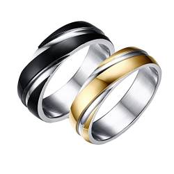 Homxi Verlobungsringe mit Gravur,Bandring Edelstahl Schwarzgold Silber Ring Runding 6MM Ehering Paar Damen 57 (18.1) + Herren 57 (18.1) von Homxi