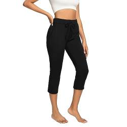 HomyComy Damen Jogginghose 3/4 Sporthose Trainingshose Capri Freizeit Hose mit Tasche Schwarz XXL von HomyComy