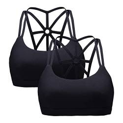 HomyComy Damen Sport BH Gepolstert Crossback Yoga Sports Bra Spaghettiträger Rücken Verkreuzt Bustier Ohne Bügel Atmungsaktiv BH mit Abnehmbaren Cups Schwarz L von HomyComy