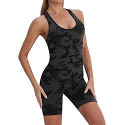 HomyComy Damen Sport Jumpsuit Kurz Eng Yoga Bodysuit Overall Stretch Bodycon Strampler Einteiler Hosenanzug Trainingsanzug Black L von HomyComy