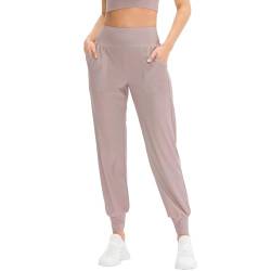 HomyComy Damen Yogahose Lang Haremshose Yoga Hose High Waist Freizeithose Pumphose Pilates Dance Harem Hosen Locker Sporthose mit Taschen Rosa XL von HomyComy