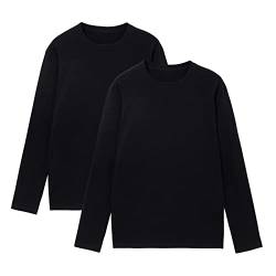 HomyComy Herren Langarmshirt mit Rundhalsausschnitt aus 100% Baumwolle Long Sleeve T-Shirts 2er Pack Schwarz XL von HomyComy
