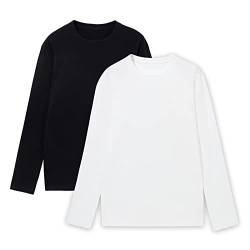 HomyComy Herren Langarmshirt mit Rundhalsausschnitt aus 100% Baumwolle Long Sleeve T-Shirts 2er Pack Weiß/Schwarz XL von HomyComy