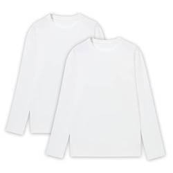 HomyComy Herren Langarmshirt mit Rundhalsausschnitt aus 100% Baumwolle Long Sleeve T-Shirts 2er Pack Weiß L von HomyComy