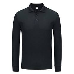 HomyComy Herren Poloshirts Langarm Basic Baumwolle Polohemd Golf T-Shirt Casual Tops Schwarz XL von HomyComy
