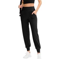 HomyComy Jogginghose Damen Lang Sporthose mit Hohe Taille Gummizug Freizeithose Relaxhose Trainingshose Sportbekleidung Yoga Hose Sweatpants für Sport Schwarz L von HomyComy