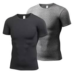 HomyComy Kompressionsshirt Herren Kurzarm Gym Shirt Funktionsshirt Muscle Bodybuilding Shirt Schwarz/Grau M von HomyComy