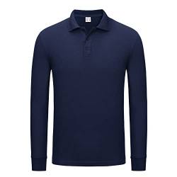 HomyComy Poloshirts Herren Langarm Basic Baumwolle Polohemd Golf T-Shirt Casual Tops Dunkelblau M von HomyComy