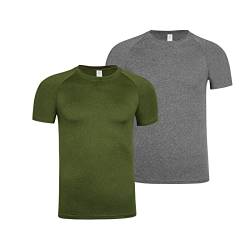 HomyComy Sport Tshirts Herren Laufshirt Kurzarm Schnelltrocknend Atmungsaktiv Sport Shirt Männer Sportshirt Trainingsshirt Grün/Grau L von HomyComy