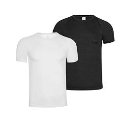 HomyComy Sport Tshirts Herren Laufshirt Kurzarm Schnelltrocknend Atmungsaktiv Sport Shirt Männer Sportshirt Trainingsshirt Schwarz/Weiß M von HomyComy