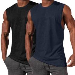 HomyComy Tank Top Herren 2er Pack Ärmelloses Muskelshirts Gym Sport Unterhemd Männer T Shirt Herren Fitness Trägershirts Tee Top Schwarz/Blau 3XL von HomyComy