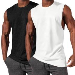 HomyComy Tank Top Herren 2er Pack Ärmelloses Muskelshirts Gym Sport Unterhemd Männer T Shirt Herren Fitness Trägershirts Tee Top Schwarz/Weiß M von HomyComy