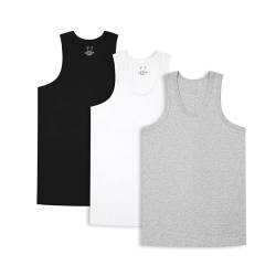 HomyComy Unterhemd Herren Athletic Tank Top 3er Packs Gekämmte Feinripp 100% Baumwolle Tanktops Schwarz/Weiß/Grau XL von HomyComy