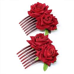Honbay 2 Stück Haar-Seitenkämme mit Rosenblüten, 7 Zähne, florale Drehkämme, dekorative Blumen-Haarnadel, Haarschmuck für Frauen von Honbay