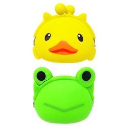 Honbay 2 Stück Silikon-Cartoon-Münzbörsen Mini-Geldbörse, niedliche Frosch-Ente, Headset-Tasche für kleine Gegenstände (2 Stile), Gelb/Grün, Tier von Honbay