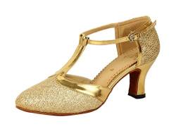 Honeystore Damen's Geschlossene Zehe T-Riemen Glitter Tanzschuhe Gold 4 UK von Honeystore