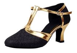 Honeystore Damen's Geschlossene Zehe T-Riemen Glitter Tanzschuhe Schwarz 4.5 UK von Honeystore