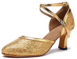 Honeystore Neuheiten Frauen Kunstleder Heels Moderne Einfarbig Tanzschuhe mit Pailletten Gold 39 CN von Honeystore