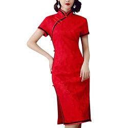 Cheongsam-Outfit für Damen, kurze Ärmel, Mandarinenkragen, Frosch-Knopf, Deko-Shorts, 2-teiliges Set - - Medium von HongH
