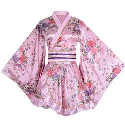 HongH Kimono Bademantel Kostüm Japanische Traditionelle Yukata Cosplay Damen Sexy Sakura Muster, Pink, Groß von HongH