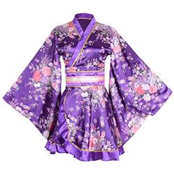 Kimono Bademantel Kostüm Japanisch Traditionell Yukata Cosplay Damen Sexy Sakura Muster, Purple, Groß von HongH