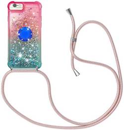 Handykette kompatibel mit iPhone 6/6s Glitzer Flüssig Bewegende Treibsand Handyhülle+Case mit Umhängeband Handykordel mit Schutzhülle Hülle mit Band Kette Hülle-mit Ständer Holder von HongMan