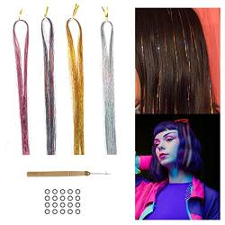 800 Glitzer Haarsträhnen Lametta für Haare 120 cm Tinsel Hair Extensions Glitter Glitzersträhnen Haarverlängerung Fairy Haarlametta Haarextension Kit (Mehrfarbig) von Hongma