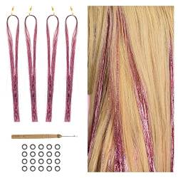 800 Glitzer Haarsträhnen Lametta für Haare 120 cm Tinsel Hair Extensions Glitter Glitzersträhnen Haarverlängerung Fairy Haarlametta Haarextension Kit (Pink Lila) von Hongma