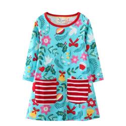 Hongshilian Mädchen Cartoon Kleid Applique Party Kleider Casual Jersey Baumwolle Langarm, Dekorationen und Blätter, 4 Jahre von Hongshilian