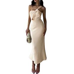 Damen Satin Elegant Sexy Eine Schulter Rückenlos Ärmellos Hochzeit Gast Bodycon Cocktail Abend Party Maxi Kleider von Hongsuny