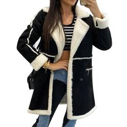 Hongsuny Damen Jacke Mäntel Casual Langarm Revers Lambswool Lange Biker Jacke Mäntel mit Taschen von Hongsuny