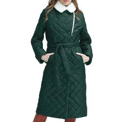 Hongsuny Damen Winter Elegante Pelzkragen Langarm Revers Knopf Taille Krawatte Winddicht Gepolsterte Lange Daunenmantel von Hongsuny