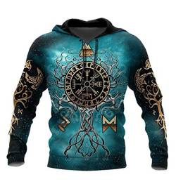 Herren Wikinger Totem 3D Print Langarm Hoodies Pullover Sweatshirt von Hongwenstore