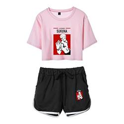 Jujutsu Kaisen Crop Top T-Shirt Shorts Anzug Ryomen Sukuna T-Shirt und Shorts 2-teilige Sportswear-Sets Anime Cosplay-Set für Frauen/Mädchen von Hongwenstore