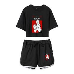 Jujutsu Kaisen Crop Top T-Shirt Shorts Anzug Ryomen Sukuna T-Shirt und Shorts 2-teilige Sportswear-Sets Anime Cosplay-Set für Frauen/Mädchen von Hongwenstore