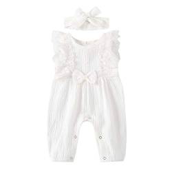 Hongyuangl Baby Mädchen Strampler Spitze Kleidung One Piece Jumpsuit Baumwolle und Leinen Neugeborene Onesies Overall Hose von Hongyuangl