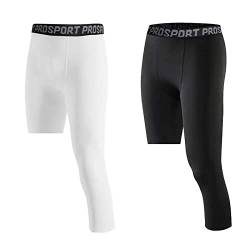 Hongyuangl Laufleggings für Herren, 1er oder 2er Pack, 3/4 Einbein Kompression Capri Strumpfhose, Cool Dry Gym Strumpfhose für Herren, Compression Base Layer Sporthose Unterwäsche von Hongyuangl