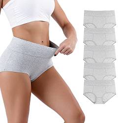 Honzadar Unterhosen Damen Baumwolle Hohe Taille Unterwäsche Stretch Bauchkontrolle Taillenslip,Mehrpack,(Gray-5Pack-114) Gr.4XL von Honzadar