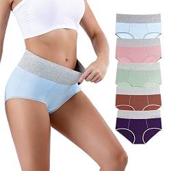 Honzadar Unterhosen Damen Baumwolle Hohe Taille Unterwäsche Stretch Bauchkontrolle Taillenslip,Mehrpack,(Multicolored A-5Pack-114) Gr.L von Honzadar