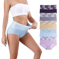 Honzadar Unterhosen Damen Baumwolle Hohe Taille Unterwäsche Stretch Bauchkontrolle Taillenslip,Mehrpack,(Multicolored D-5Pack) Gr.3XL von Honzadar