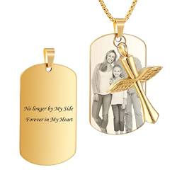 HooAMI Personalisierte Kette mit Foto,Customized Dog Tag Gravur Bild/Text Memorial Edelstahl Anhänger für Asche Personalisierte Halskette Geschenke für Frauen Herren (Gold-2) von HooAMI