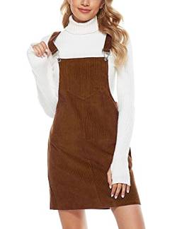 Hooever Damen Corduroy A-Linie Strappy Latz Pullover Overalls Kleid Rock - Braun - Groß von Hooever