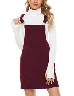 Hooever Damen Corduroy A-Linie Strappy Latz Pullover Overalls Kleid Rock - Rot - Mittel von Hooever