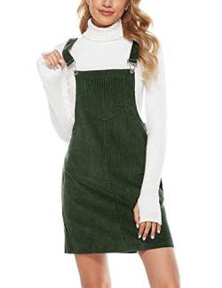 Hooever Damen Süße Cord-Overall Lätzchen Kleid Pinafore Strapskleid Rock Pullover, Dunkelgrünes Kleid, X-Klein von Hooever