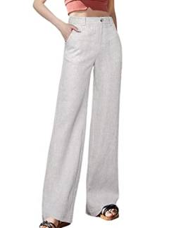 Hooever Lässige Damen-Hose, hohe Taille, weites Bein, Knopfleiste, gerades Bein, Lightgrey, S von Hooever